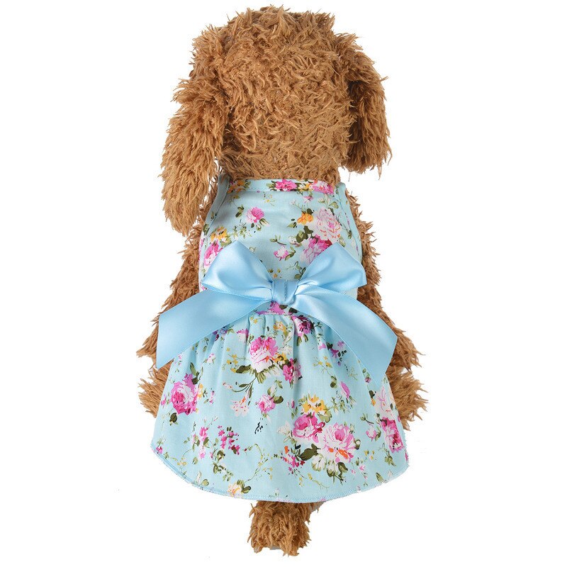Dog Dress Summer Flower Print Princess Dog Wedding Dresses with Bow Cute Dog Dresses for Small Dogs Chihuahua Spring Dog Costume