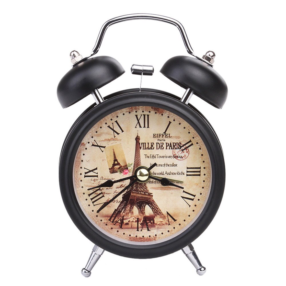 Despertador Retro blanco y negro para el hogar, reloj Digital con números redondos y doble campana para mesa de escritorio y decoración del hogar: D1