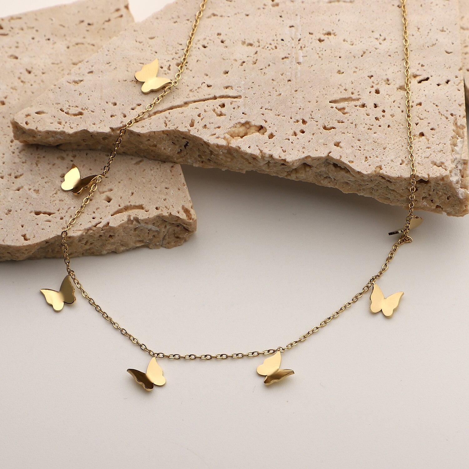 14K Vergulde Roestvrij Staal Meerdere Mini Vlinder Hanger Ketting Voor Vrouwen Meisjes Delicate Elegante Choker Sieraden