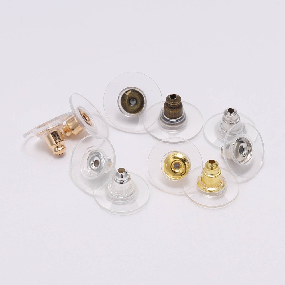 100 Stks/partij Gold Post Noten Silicon Stud Earring Back Geblokkeerd Oor Inpluggen Voor Oorbellen Stoppers Sieraden Maken Accessoires