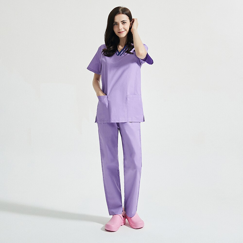 Kortærmet v-hals scrubs toppe scrubs bukser spa uniform arbejdsuniform jakkesæt scrub uniform overalls tøj kvinder mænd arbejdstøj