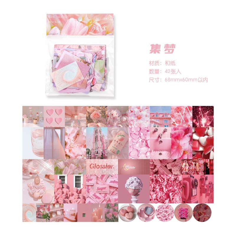 Yoofun 42pcs Kawaii Aesthetic Arts Sticker Unrepeated Patterns Cute Decor Paper for Collage Junk Journals DIY Stationery: f