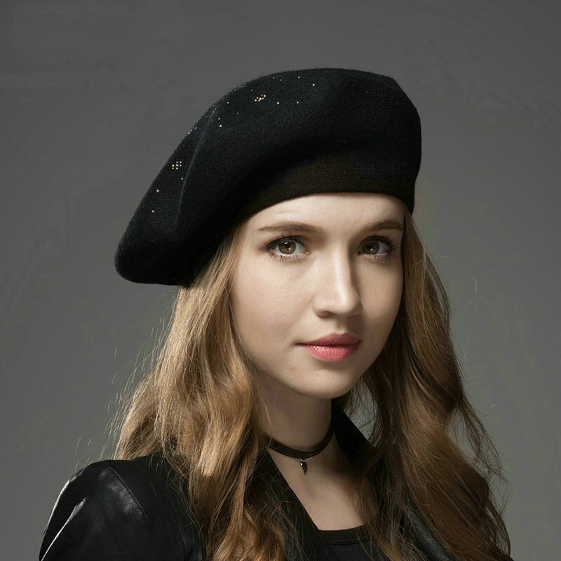 Vinterhatt damer baretter ull cashmere lue kvinner merke casual panser kvinne vintage strikket lue for jenter: Svart