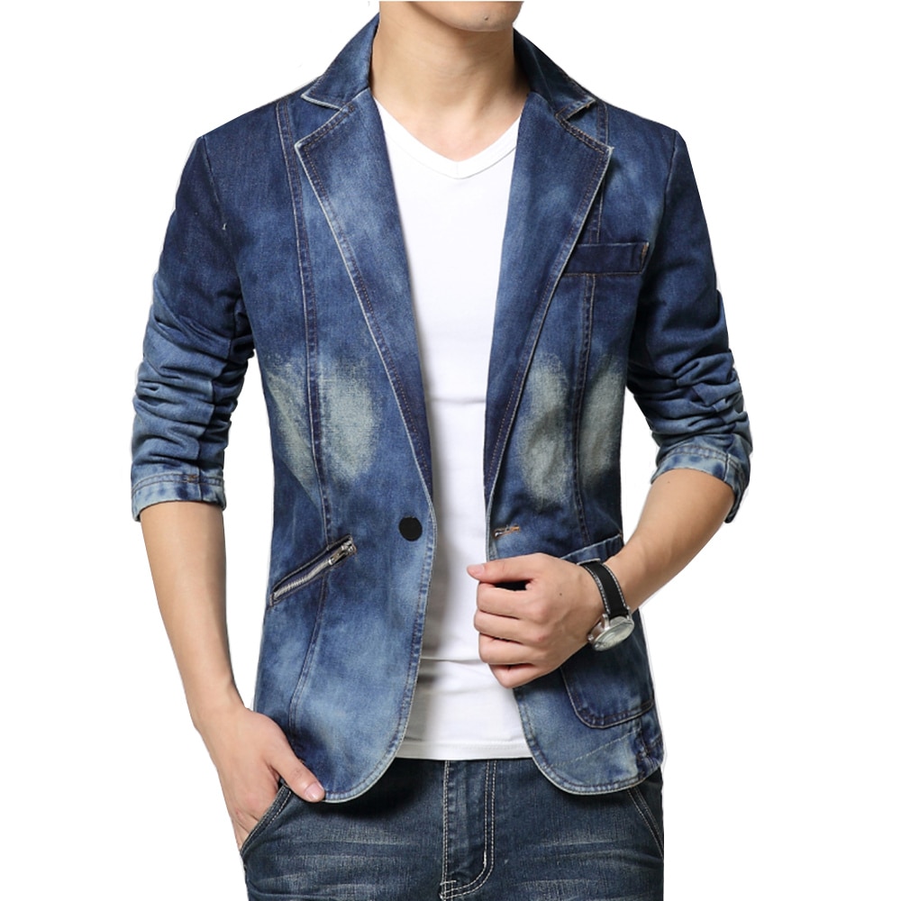 Denim blazer men slim fit Cowboy male coats Single buckle Leisure suit jacket Man casual coat Spring Autumn Clothing