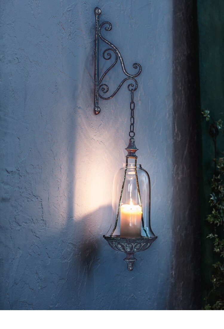 hurricane glass rustic retro metal decorative hanging wall candle holder