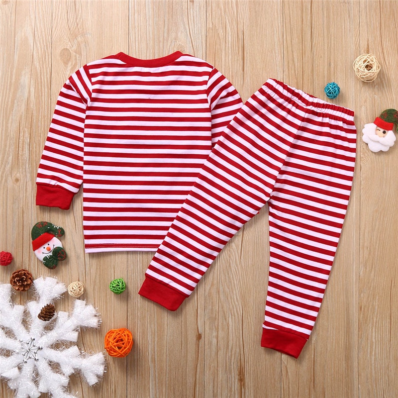 Pijamas de Navidad para niñas pequeñas, conjunto de servicio para el hogar, Tops y pantalones a rayas de Papá Noel, ropa de dormir, trajes #3O15