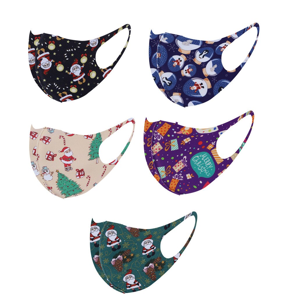 5PC Face Mask Christmas Printed Cover Merry Christmas Xmas Decorations Navidad Decor Santa Claus Happy Year Mascarillas: F