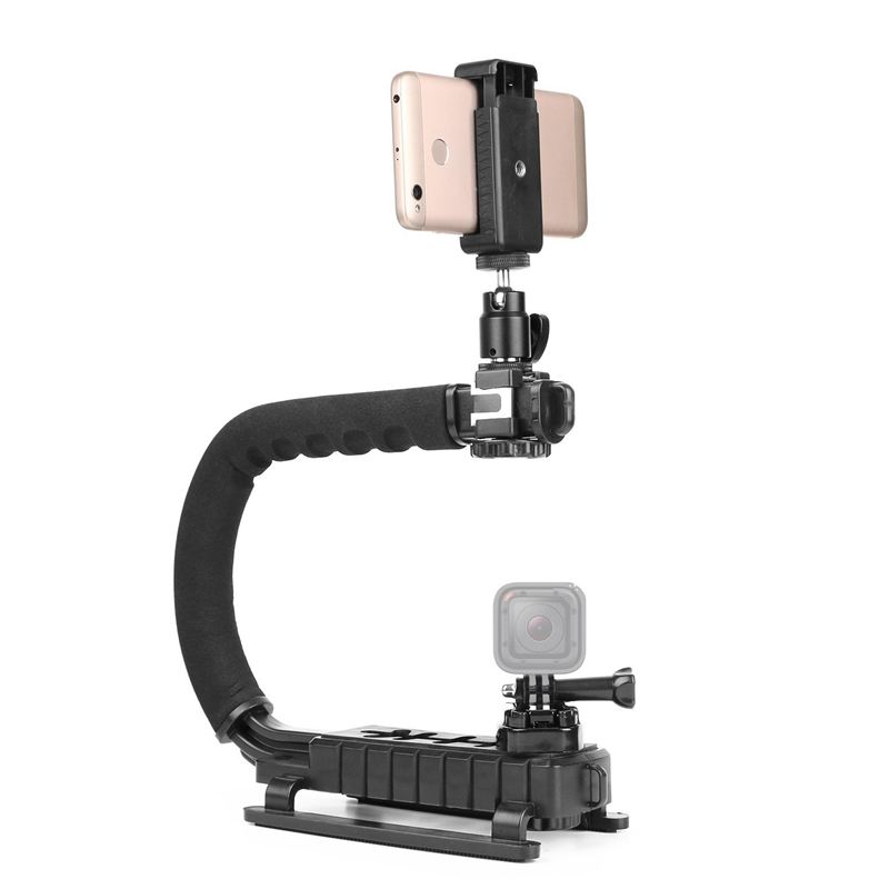 Camera Stabilizer Handheld Grip - YELANGU Handle Mount Adapter with 3 Hot Shoe Mounts - for DSLR SLR