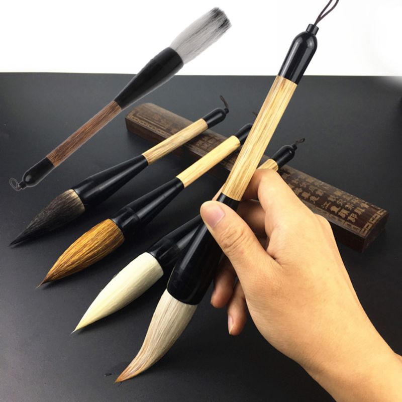 Pincel de pintura grande para caligrafía china, mango de bambú de pelo de cabra, Flexible, 5 estilos