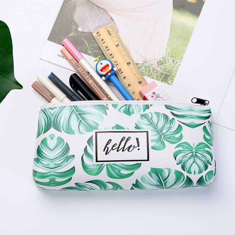 Kawaii Green Turtle leaf leather Pencil Case Estuches School Pencil Box Pencilcase Pencil Bag School Supplies Stationery