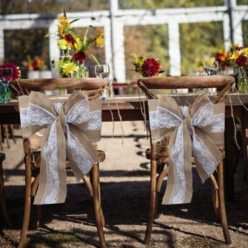 OurWarm Lace Burlap Chair Sashes Wedding Decorations Rustic Chair Cover DIY Crafts Natural Hessian Home Party Supplies