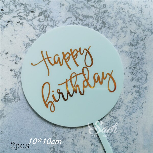 Ins Stil Runde Bronzing "Happy Birthday" Krone Bogen-knoten Kuchen Topper Dessert Dekoration für Hochzeit Geburtstag Party: 2pc B