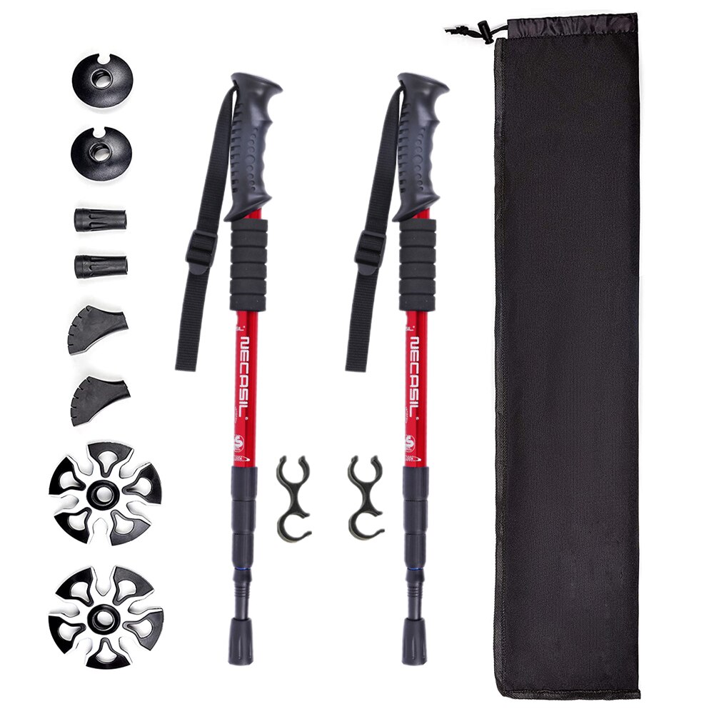 2pcs/lot Trekking Poles Lightweight Shock-Absorbent Hiking cane Walking Stick 4 Season/All Terrain Accessories and Carry Bag: Red