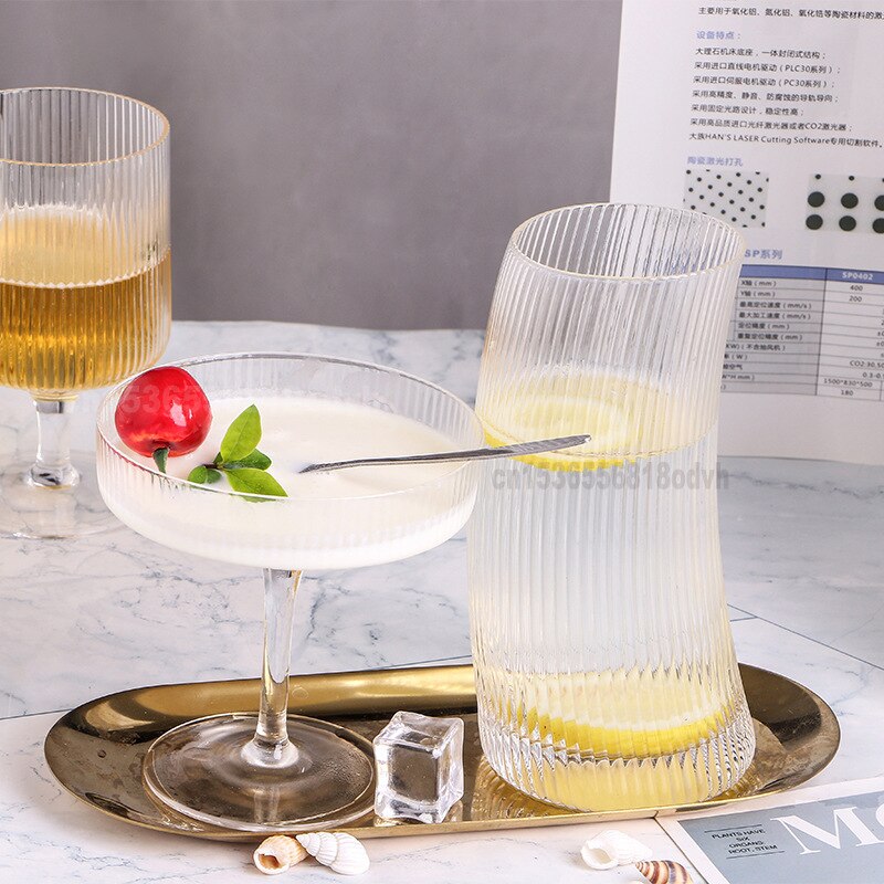 Ins Transparant Glas Hoge-Waarde Sap Cup Creatieve Netto Rode Verticale Patroon Cup Multifunctionele Glas Ijs Bier Mok