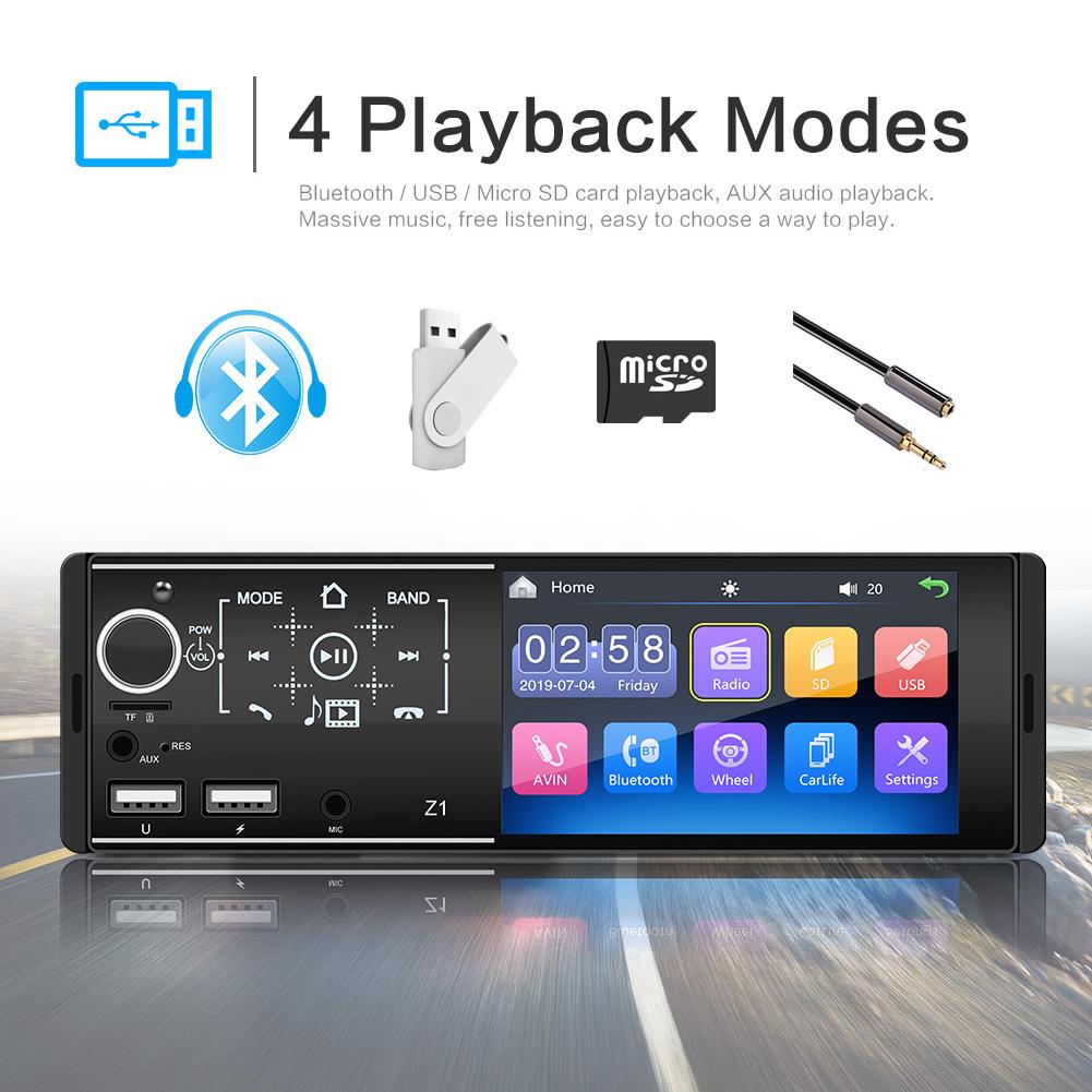 Rear View Camera Car MP5 Player 1Din Car Stereo AM Radio Receiver 4.1'' TFT Touch Screen 1080P HD Video With The Optional