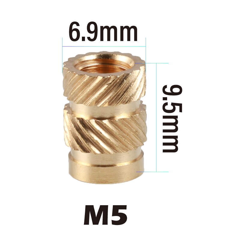 Mellow Brass Melt Inset Nuts Heating Molding Copper Thread 3D Printer SL-type Double Twill Knurled Injection Brass Nut: 50Pcs / M5