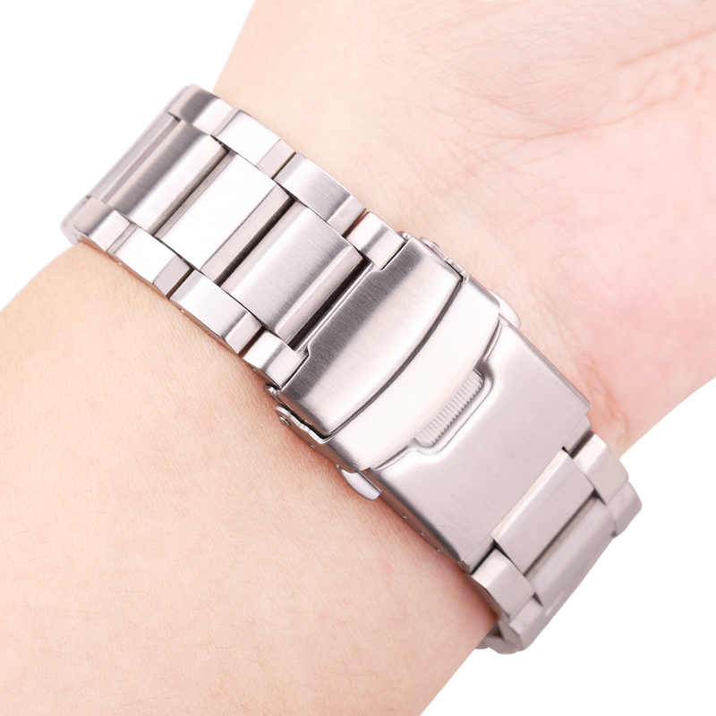 Solid Stainless Steel Brushed Watch Strap with Safety Clasp 18mm 20mm 22mm 24mm Available in Black Silver Unisex Watch Band