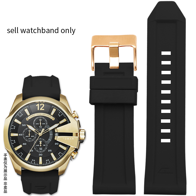 Silicone Rubber Watch Band for Diesel Dz4318 4323 4283 7315 4476 4496 4427 7395 Waterproof Soft Large Strap 24 26mm: S / Antique Black