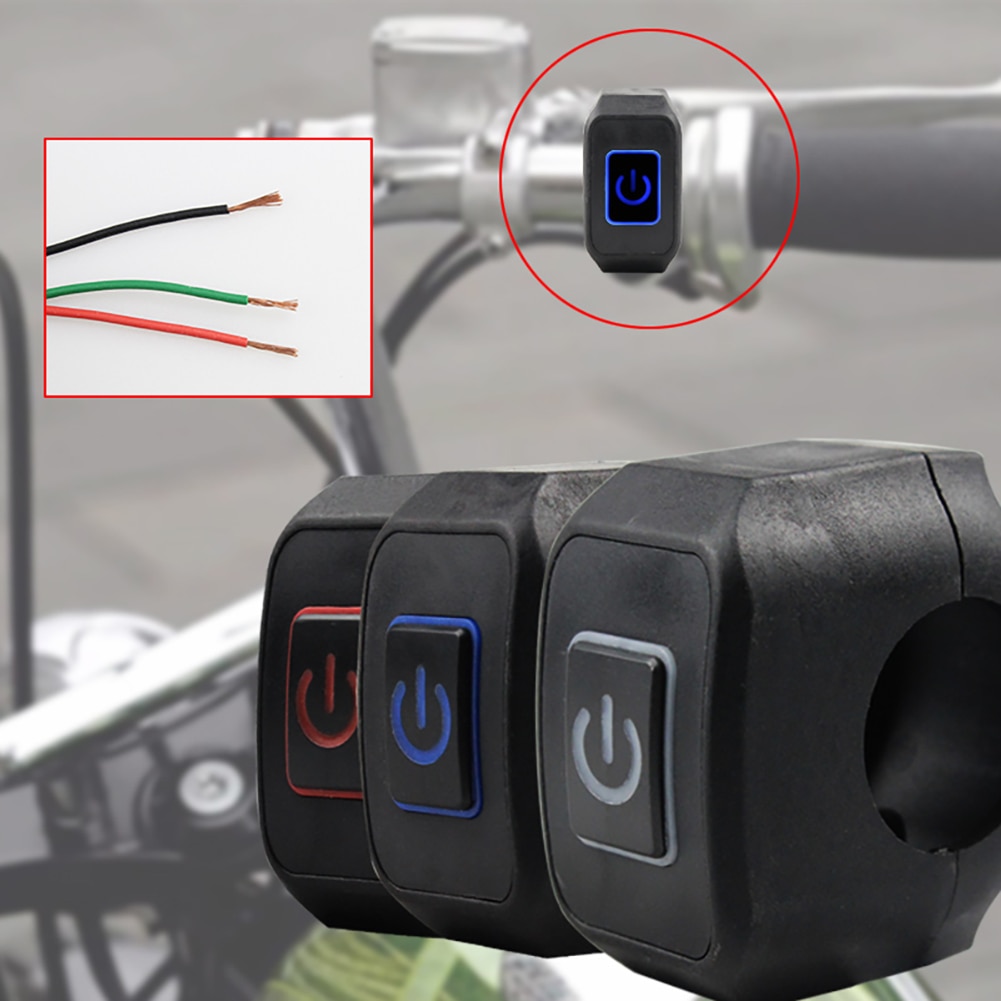 Interruptor momentáneo para manillar de motocicleta, pulsador de 22mm y 7/8 pulgadas, 12V, resistente al agua, con luz LED