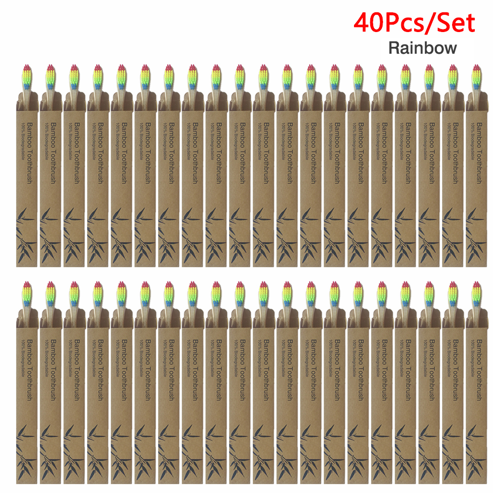 40 Pack Zahnbürste Umweltfreundliche Regenbogen Bambus Weiche Fibre Zahnbürste Biologisch Abbaubar Zähne Pinsel Solide Bambus Griff Zahnbürste: Rainbow