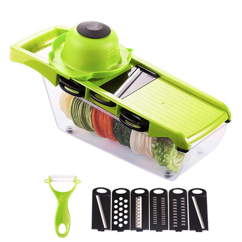 Groentesnijder Keuken Accessoires Slicer Fruit Cutter Aardappel Dunschiller Wortel Kaas Rasp Groentesnijder: Green