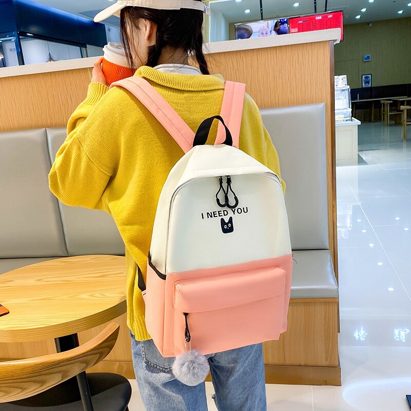 4 Pcs/set School Bags for Teenage Girls Anti Theft Travel Backpack Laptop Bagpack Rucksack Women College Student Backbag Mochila