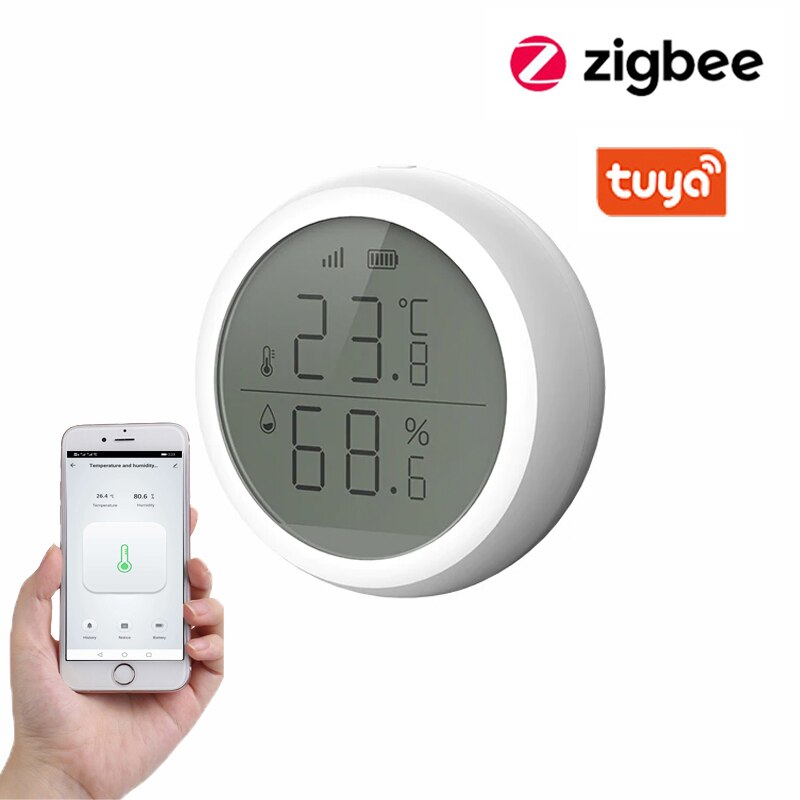 Smart Home Temperature And Humidity Sensor With LED Screen Works With Home Assistant Tuya Zigbee Hub Battery Powered
