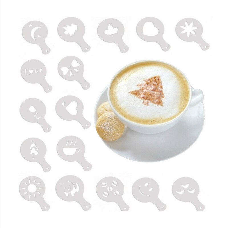 16Pcs/set Coffee Latte Cappuccino Coffee Art Stencils Cafe Foam Spray Template Barista Stencils Coffee Decoration Tool