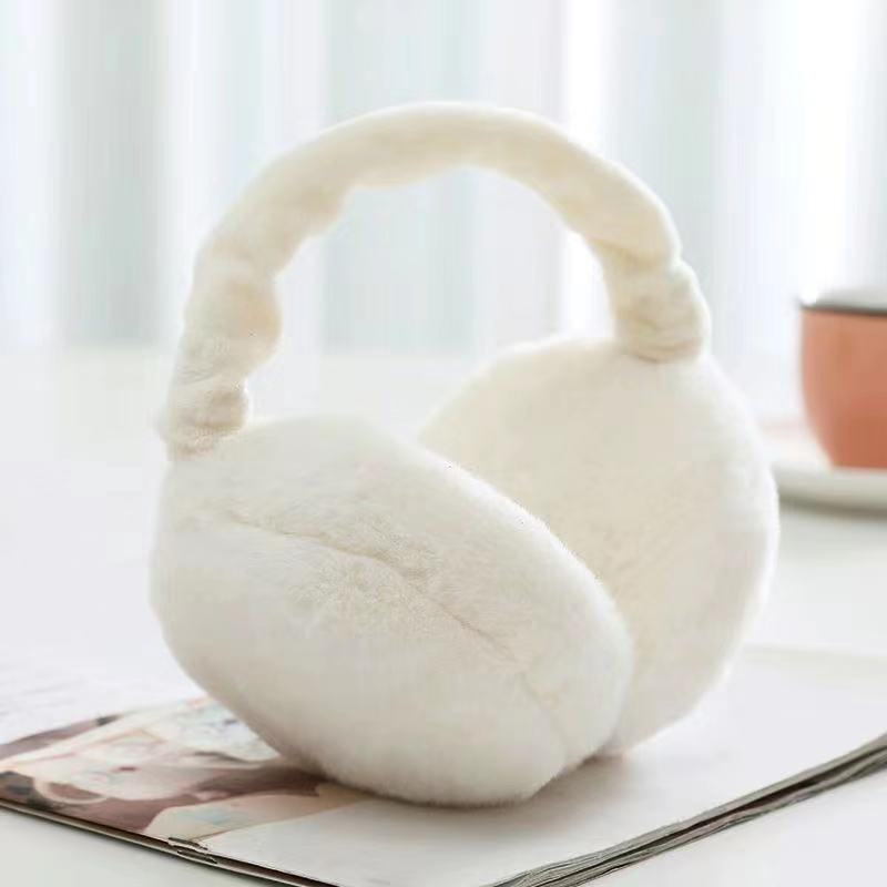 Foldable Stretch Soft Earmuffs for Women Men Warm Cute Plus Velvet Earmuffs Winter Ladies Cold Protection Ear-Muffs: white