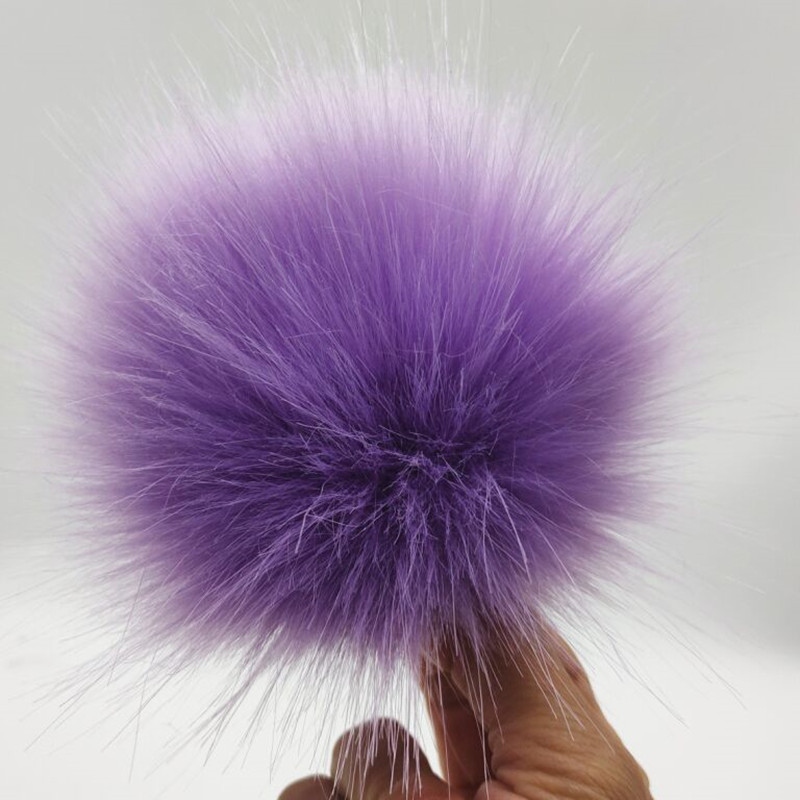 Boule en fausse fourrure colorée pour bonnets 12cm, pompon en fourrure artificielle pour bonnet, sac pour chaussures avec bouton-pression: VIOLET