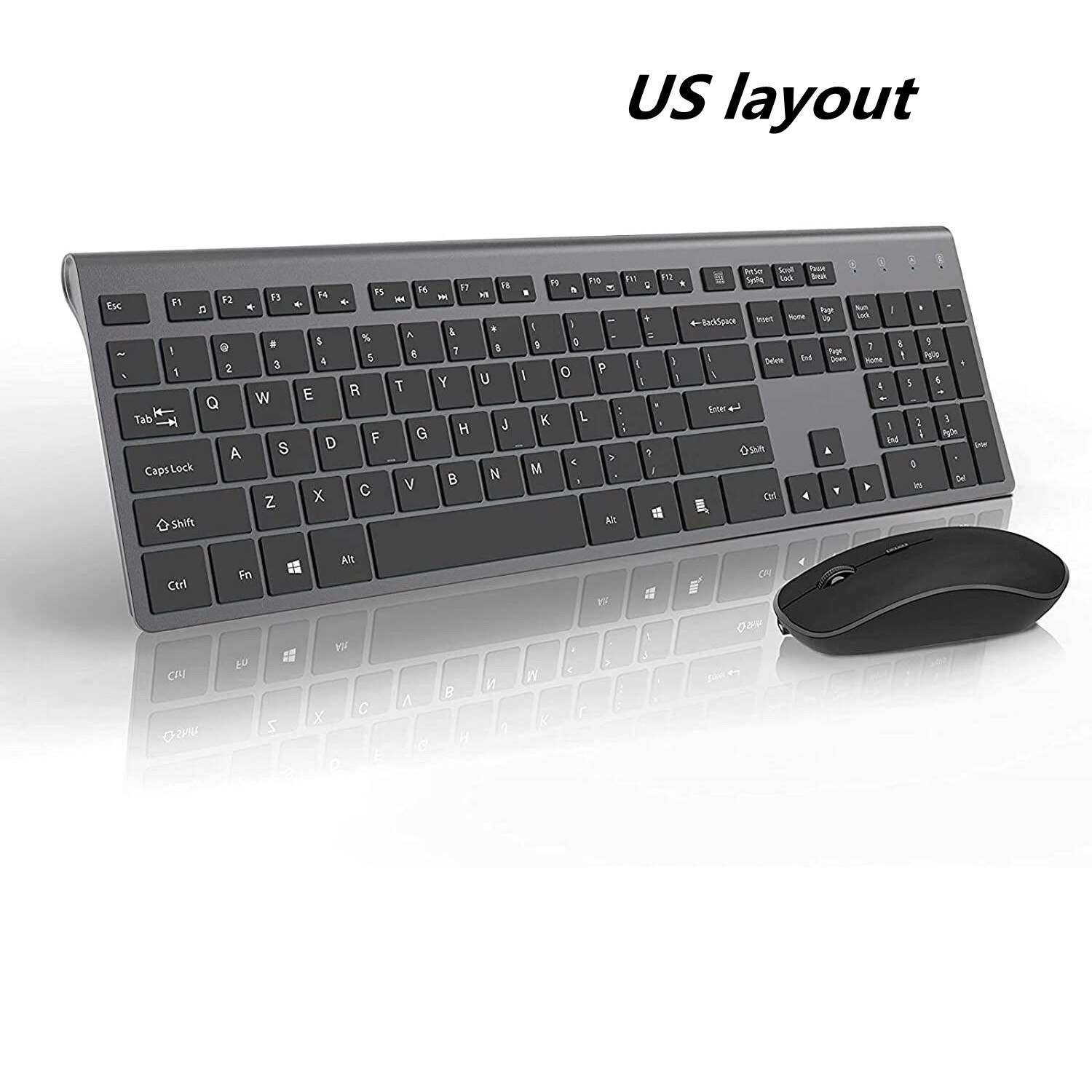 Rechargeable Wireless Keyboard Mouse 2.4G Full Size Thin Ergonomic And Compact For Laptop, PC, Desktop，Computer, Windows: black