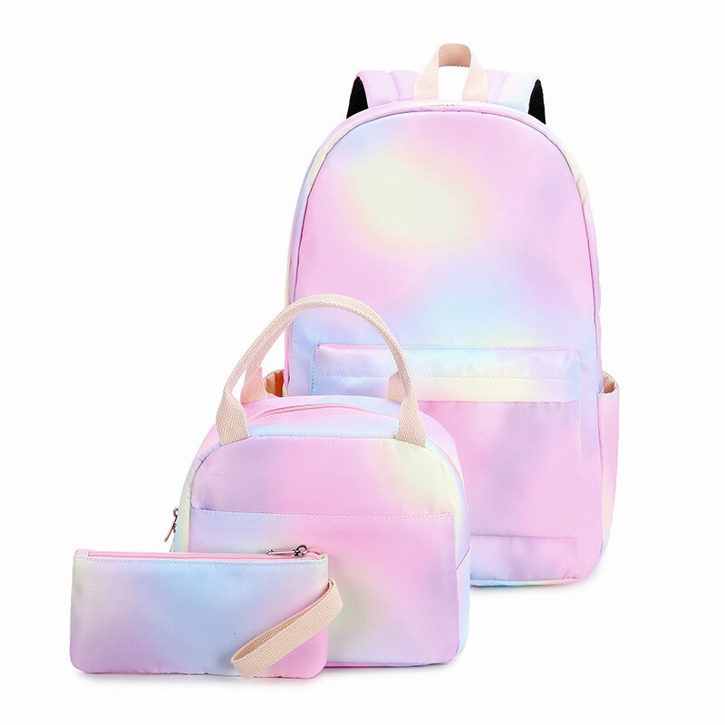 3 pcs/set rainbow gradient backpack women Waterproof Oxford back pack bagpack student backbag Composite Bag: style 1