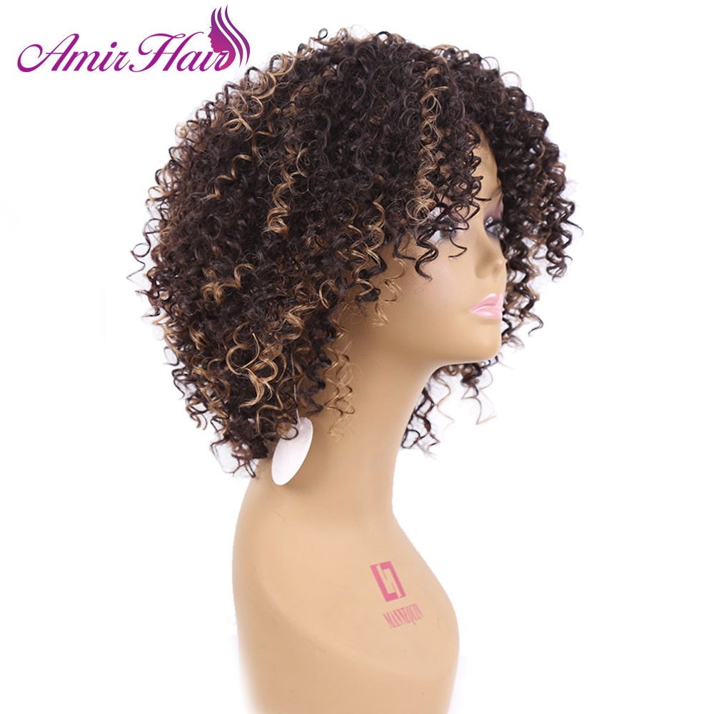 Amir Haar Medium Korte Afro Kinky Pruik Met Ombre zwart en Bruin Mix Blonde Pruiken Voor Vrouwen met gratis
