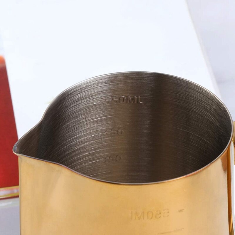 Jarra de acero inoxidable para espumar leche y café, jarra con escala para el hogar, jarra de leche artística Latte