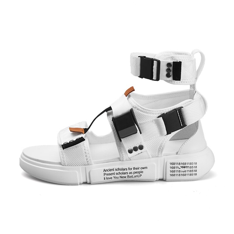 Sommer mænd sko gladiator sandaler åben tå platform strand sandaler støvler rom stil sort grå canvas sandaler: Hvid / 13