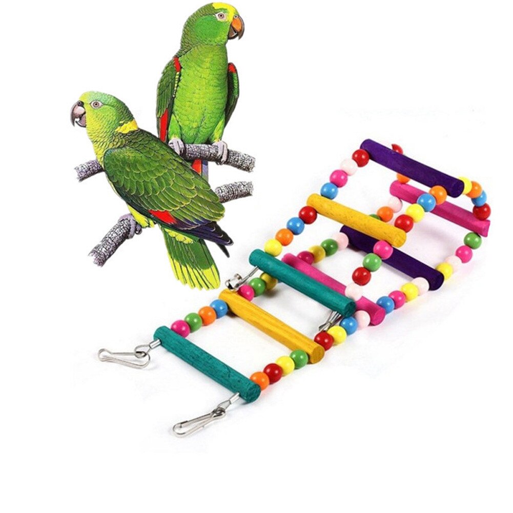 Échelle d'oiseau jouets pour perroquet animal de compagnie balançoires mâcher suspendu pont en bois arc-en-ciel échelle pour calopsitte Conure perruche aras Budgie