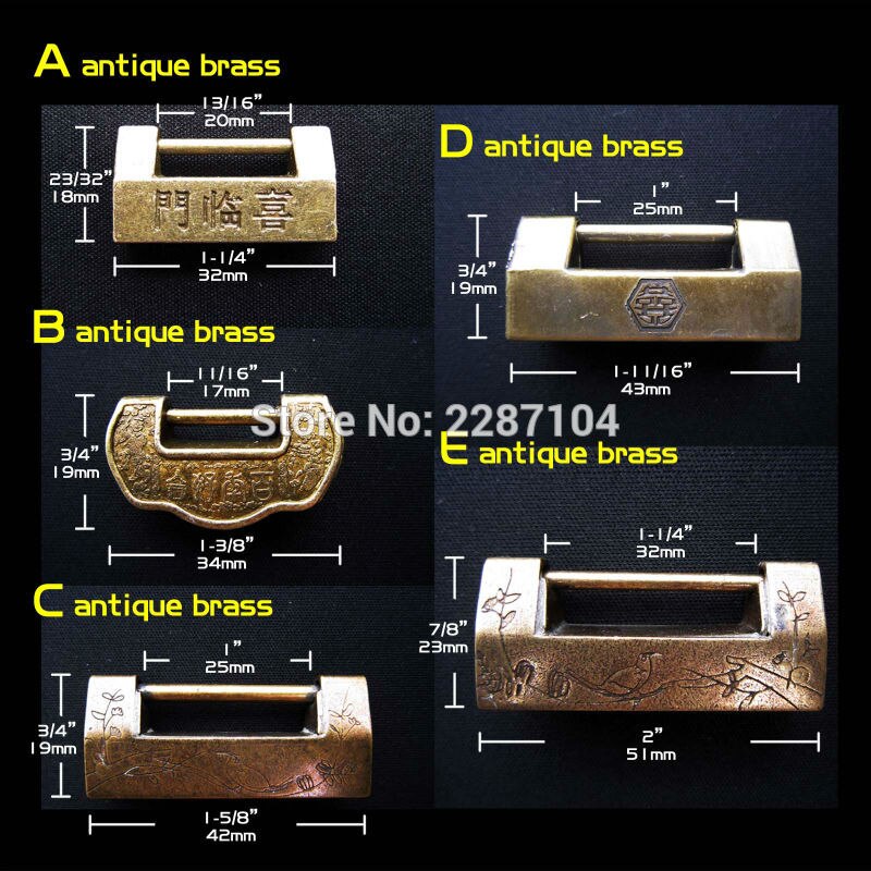 Antiek Messing Vintage Chinese Oude Look Stijl Decor Meubels Sieraden Borst Houten Doos Koffer Kast Lade Slot Hangslot + Key