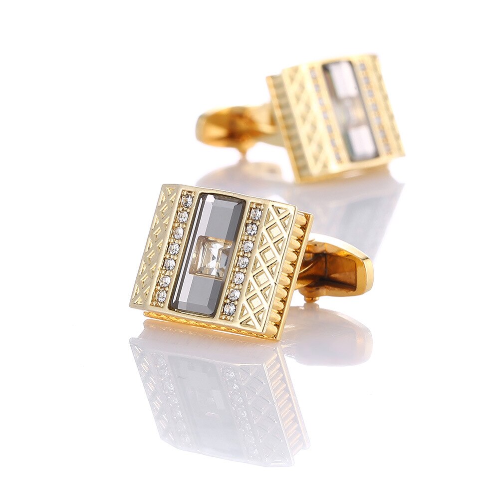 Golden French Shirt Men's Cufflinks Business Cuff Link Gentleman Formal Wear Accessories Luxury Rhinestone Cuff Links Mens