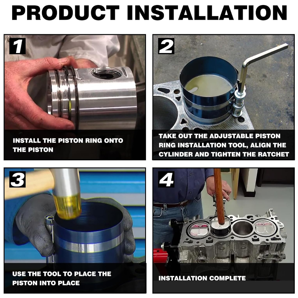 Herramienta de compresor de anillo de pistón de 3 ", herramienta de instalación de anillo de pistón de trinquete ajustable, rango de compresión ajustable, coche de 2 "-6,9"