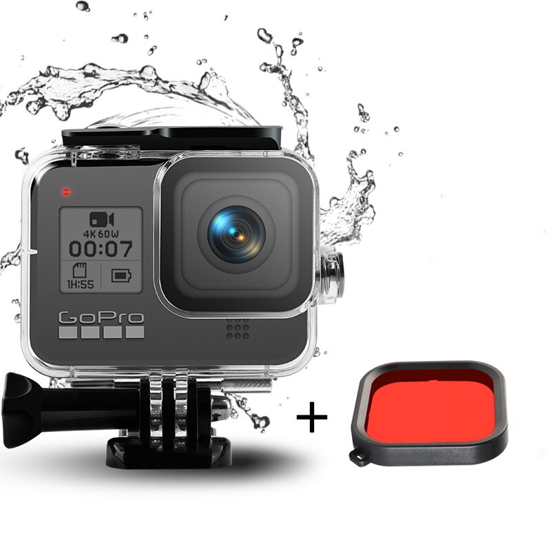 För gopro hero 8 vattentätt skal fodral undervattensskyddshus för gopro hero 8 kameratillbehör: Fodral plus rött