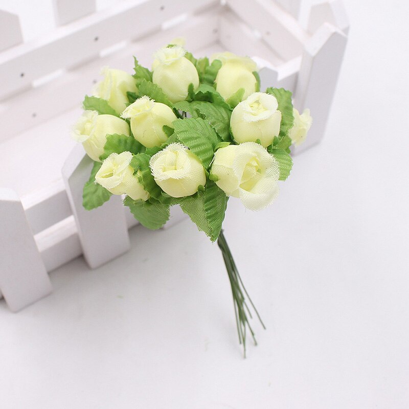 1 bukett 12 blomhuvuden mini ros konstgjord siden blomgren små rosenknoppar för hemmet bröllopsfest gör-det-själv-inredning: 18