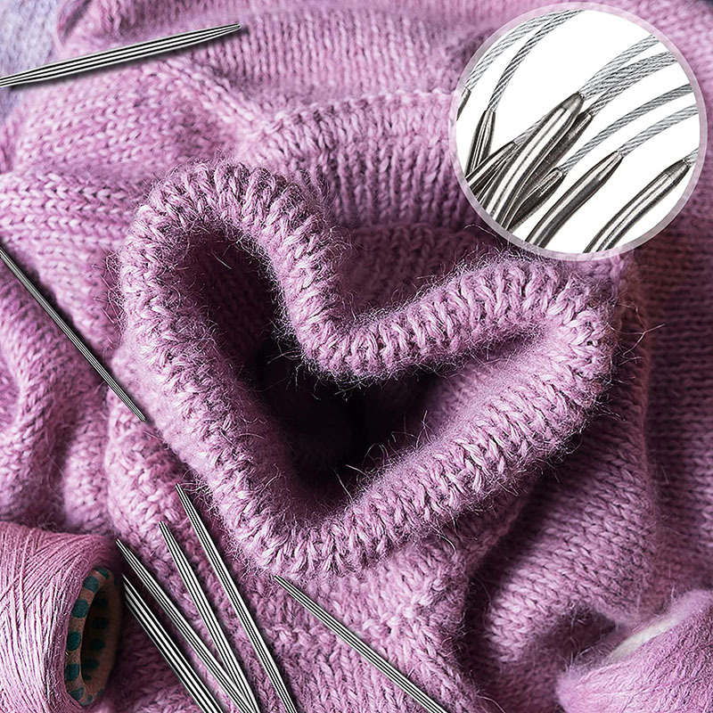 3Pcs Round Knitting Needles Cable Circular Needle Set Stainless Steel Double Pointed Flexible Yarn Knitted Needles For Hat Socks