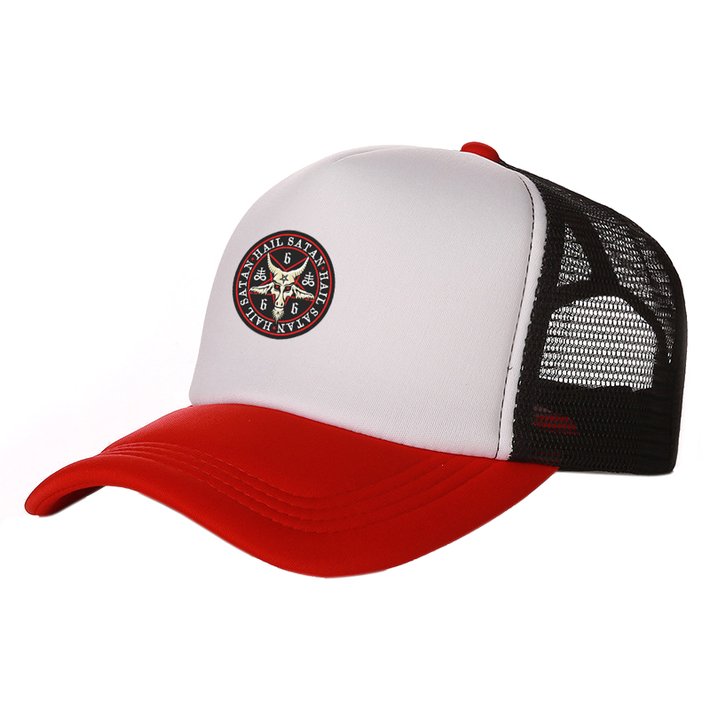 Hail Satan 666 Baphomet pentagramme casquette de camionneur hommes pendentif rouge chèvre chapeau casquette de Baseball Cool été unisexe maille Net casquettes: GRIS