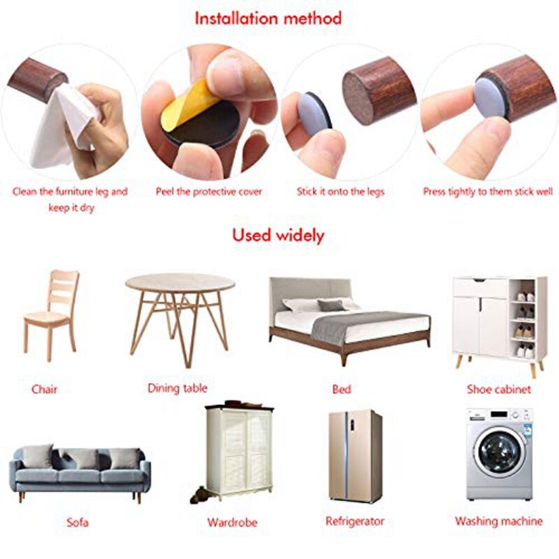 JFBL-deslizadores de muebles autoadhesivos, deslizadores de PTFE, conjunto de deslizadores de muebles redondos y cuadrados, fácil de mover, 16 Uds.