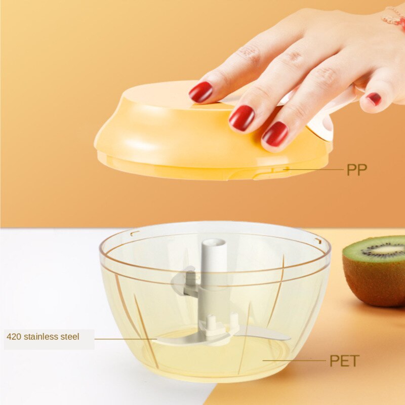 Snelle chopper, handmatige keukenmachines, vlees- en groentesnijders, plastic vleesmolens, keukengereedschap: Geel