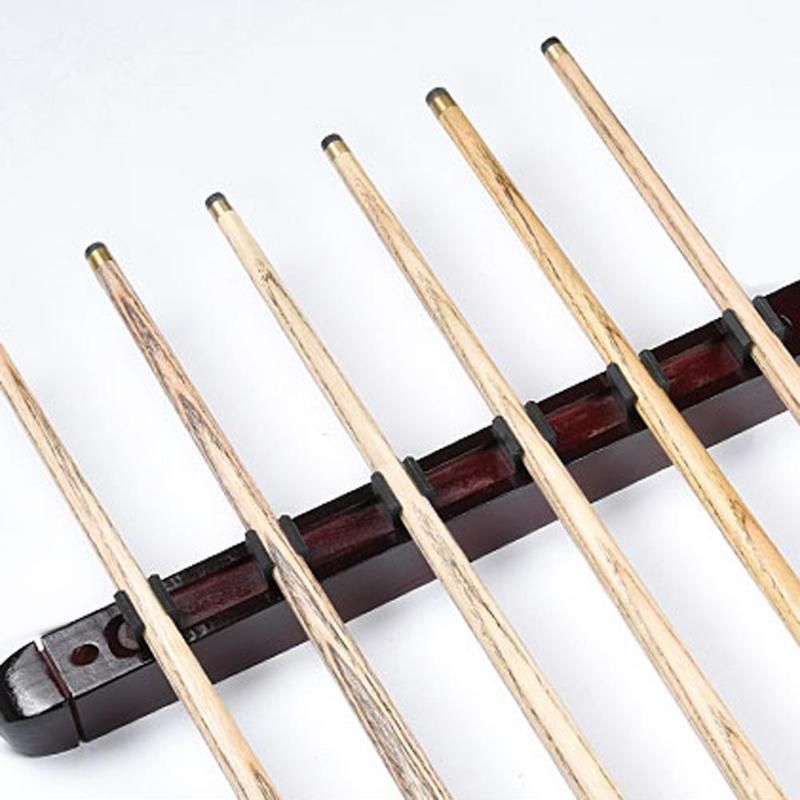 1 set biljard pool snooker bord väggfäste hängande 6 cue sticks massivt trä rack hållare 39 x 4 x 3cm