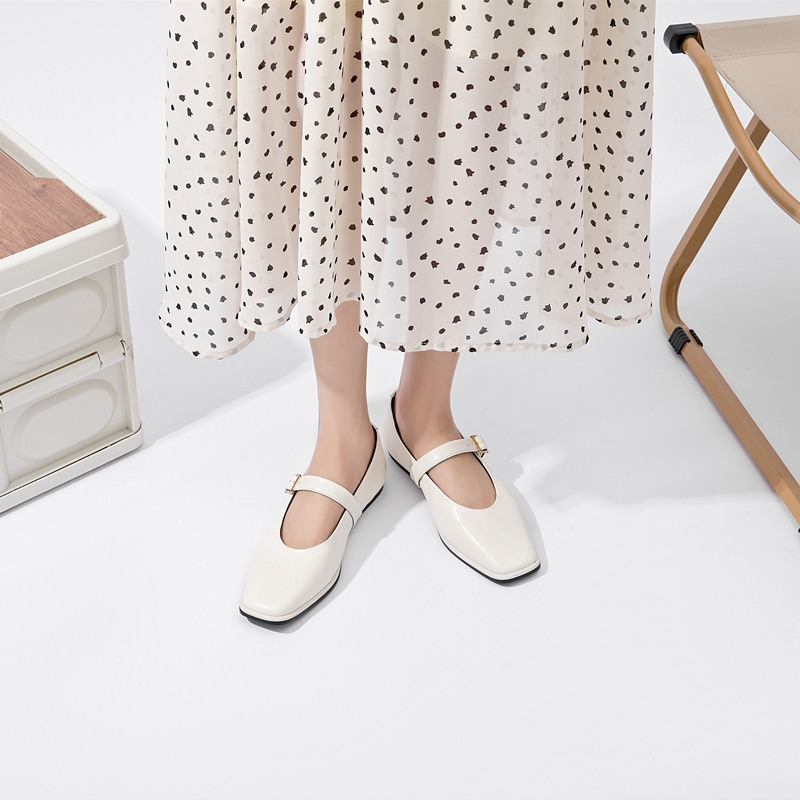 AIYUQI Mary Jane Scarpe Donna in vera pelle 2025 Nuove scarpe da balletto a scatto Donna Punta quadrata Scarpe piatte da donna in pelle bovina