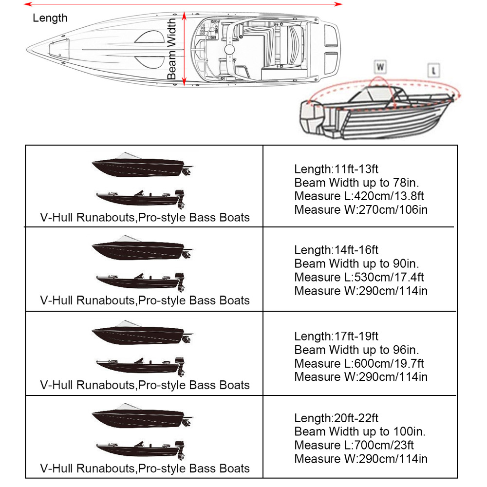Boat Cover Yacht Outdoor Protection Waterproof Boat Cover Oxford Fabric Anti-smashing Tear Proof Silver Reflective 300D 11-22FT