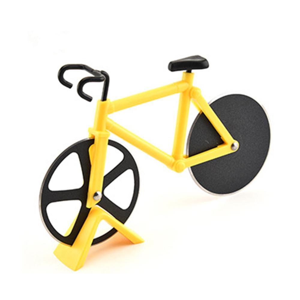 Rustfri stål pizzakniv tohjulet cykelværktøjskærer skærecykel rund form pizzaknive pizzakniv pizz  f0 f 4: Gul