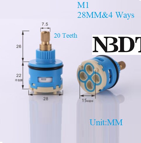 Shower Faucet 2 3 4 Ways Diverter Valve Cartridge Replacement Square Plastic Round Brass Shaft: M1 28MM 4WAYS